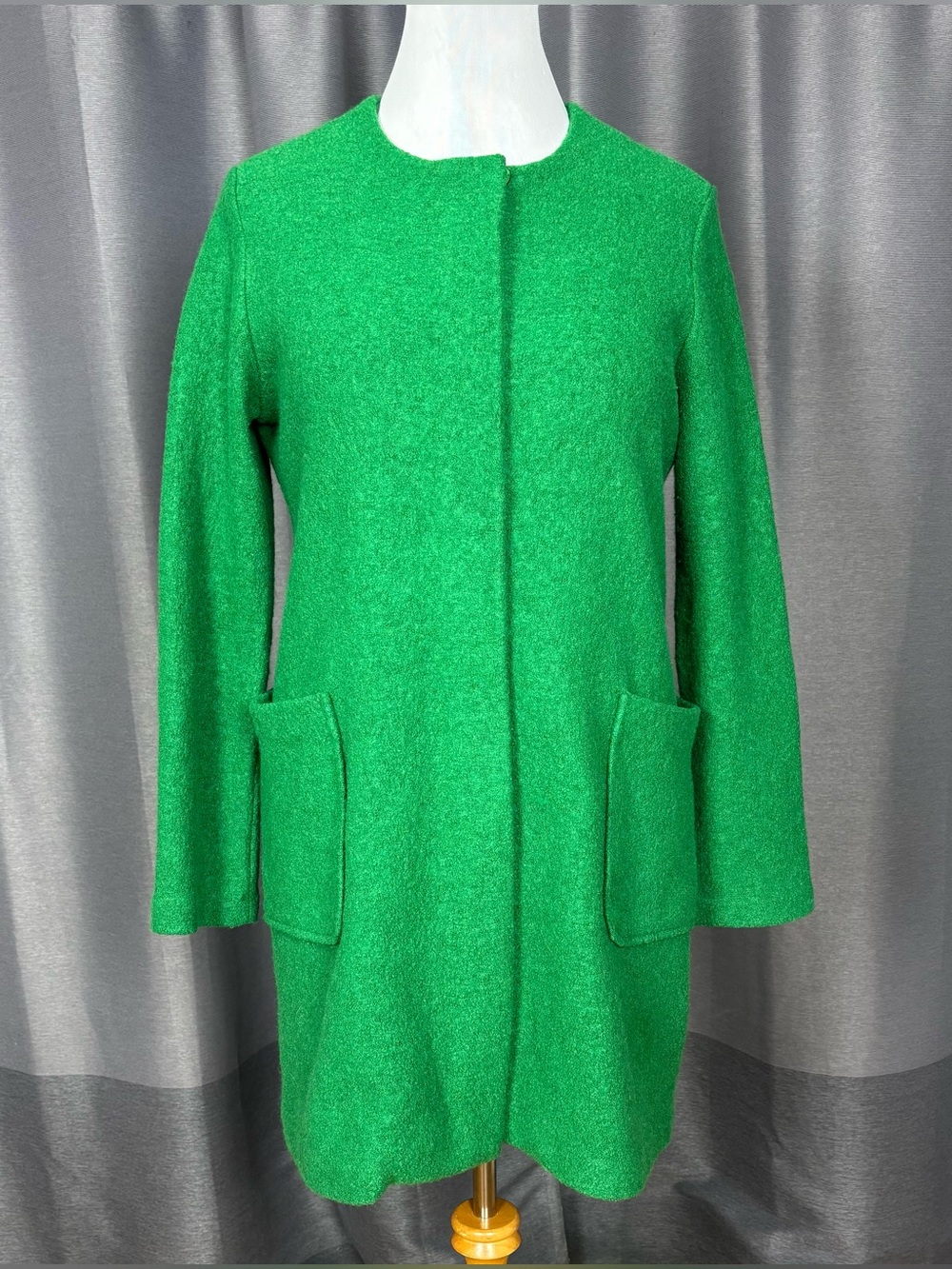 Max Studio Wool Blend Kelly Green Textured Coat Jacket M